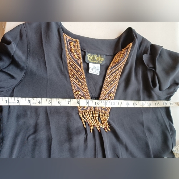 Bob Mackie 100% Silk Wooden Beaded Embellished Neck Aztec Boho XS Blouse - Picture 11 of 13